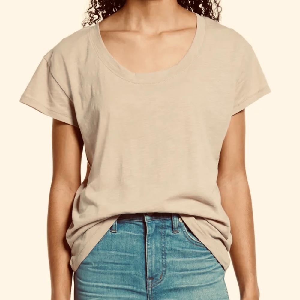 Joie Scoop Neck Classic Women’s Short Sleeve Beige Tee Size XL NWT